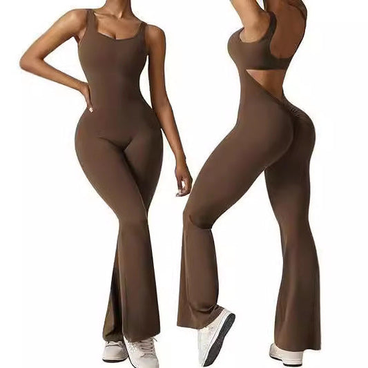 Sleeveless Flared Yoga Jumpsuit — Backless Hip-Lifting Activewear