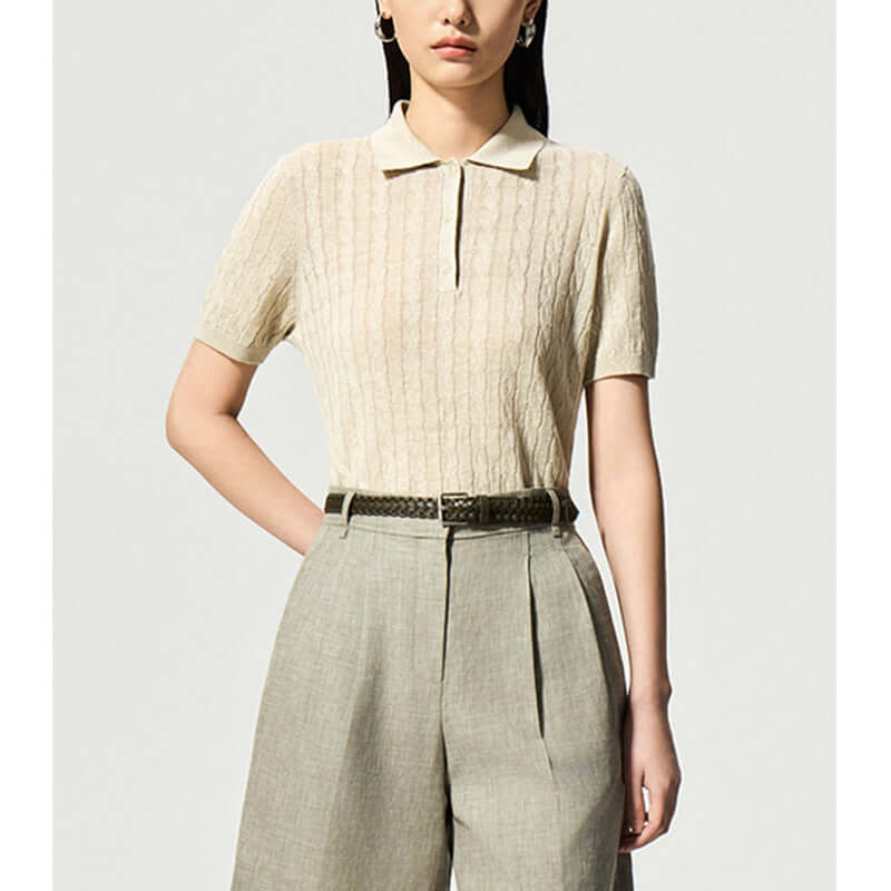 Women's Linen Blend Knit Polo Top