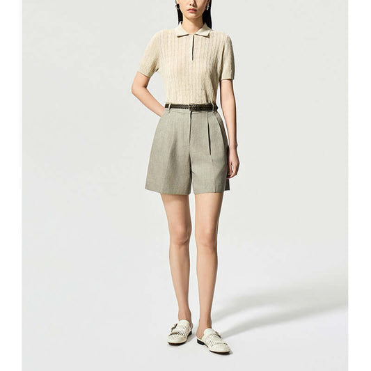 Women's Linen Blend Knit Polo Top