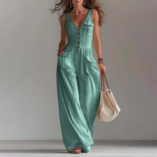 Elegant V-Neck Pocket Jumpsuit for Women