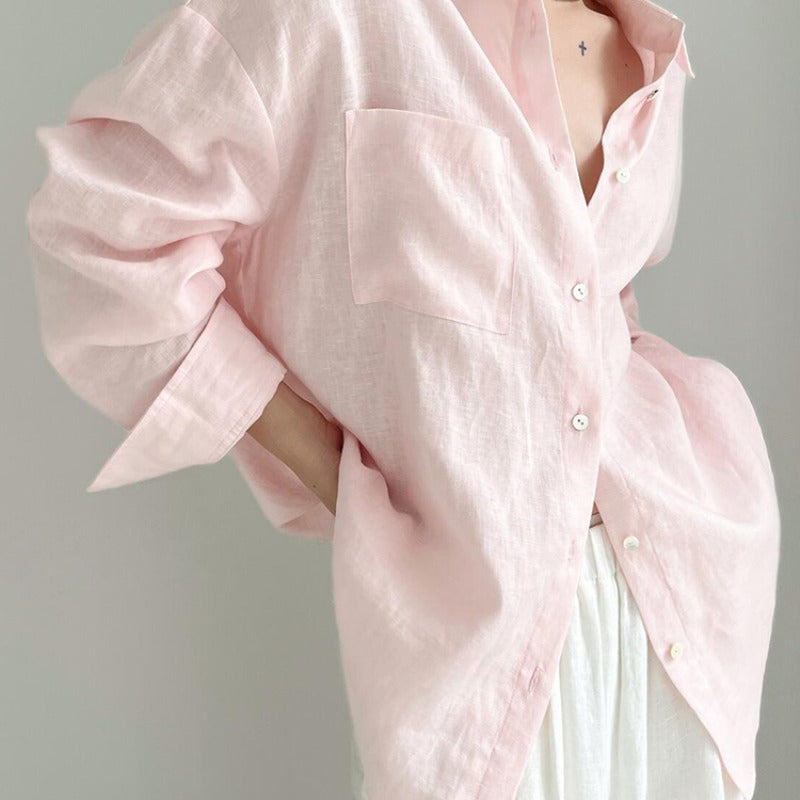 Long Sleeve Shirt for Women Lightweight Cotton-Linen Breathable Summer Blouse
