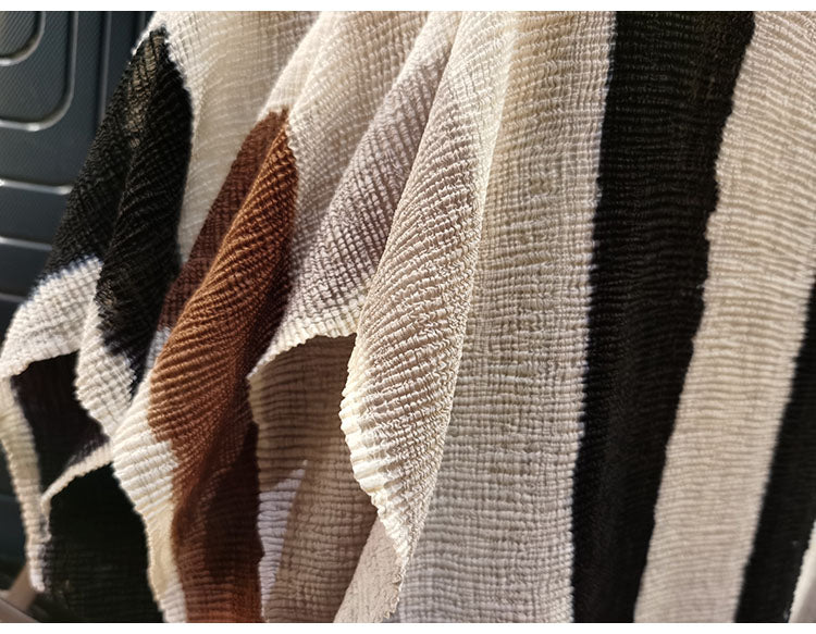 Women's Miyake-Style Pleated Striped T-Shirt
