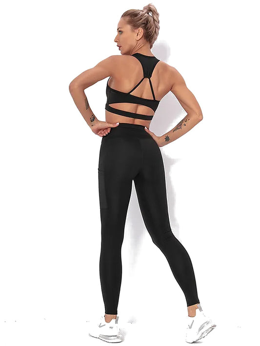 Women's Seamless Striped Activewear Set – Gym & Yoga Leggings Outfit