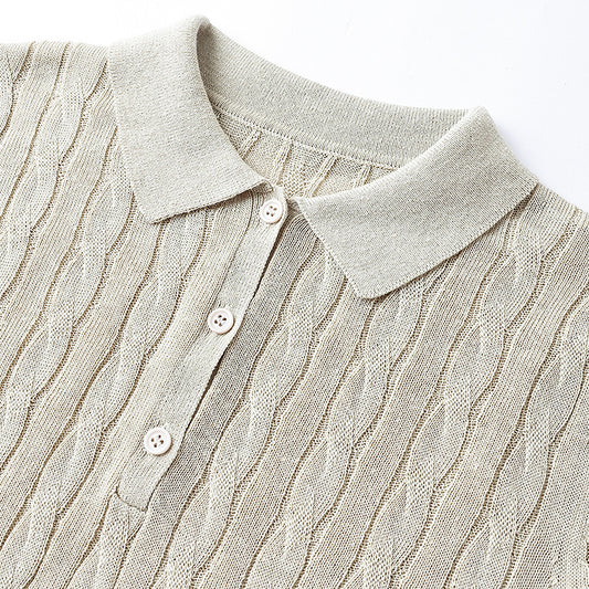 Women's Linen Blend Knit Polo Top