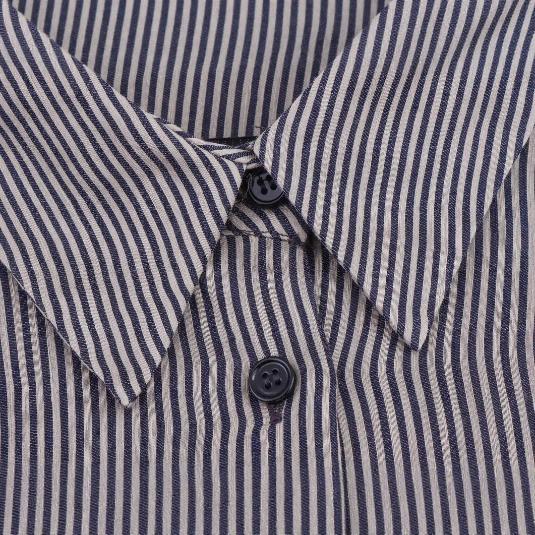 Long sleeved single breasted linen blend shirt for women