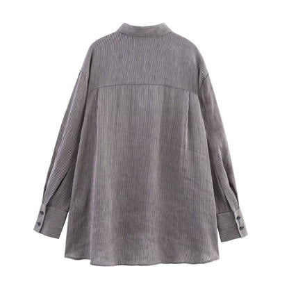 Long sleeved single breasted linen blend shirt for women