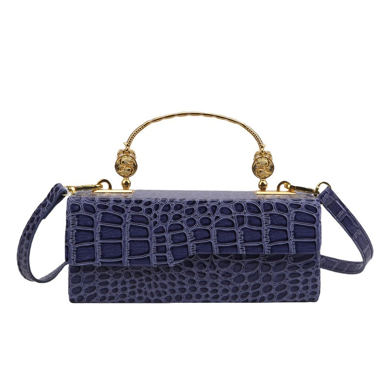 Handheld box women's bag fashionable retro small square bag, stylish crocodile pattern crossbody bag