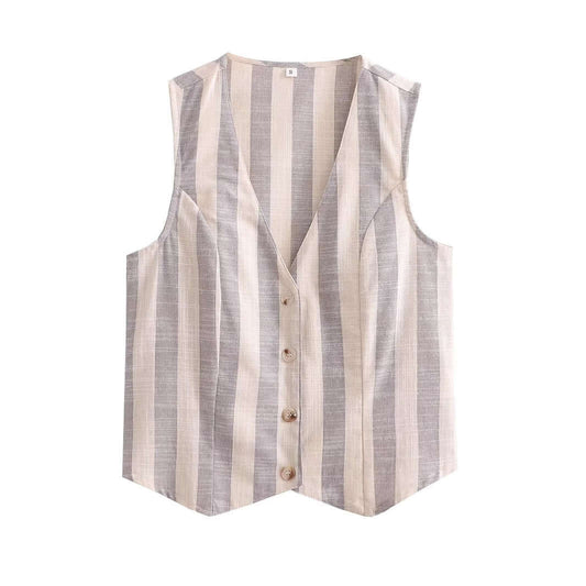 Linen Striped Tank Top & Wide Leg Pants Set