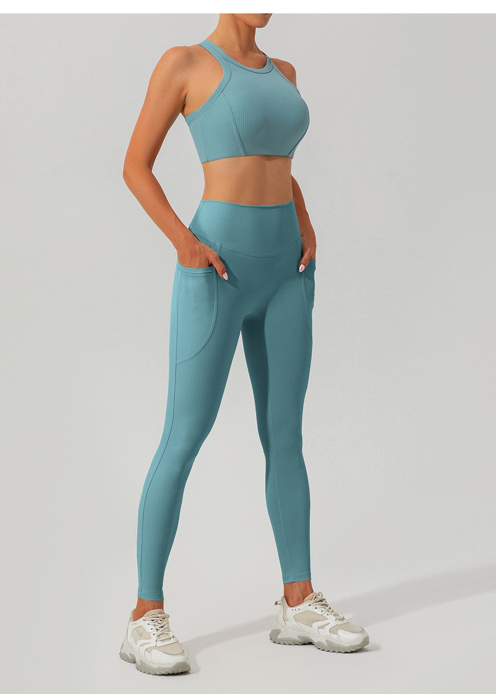 Women's Ribbed High-Waist Pocket Leggings – Tummy Control Yoga & Gym Pants