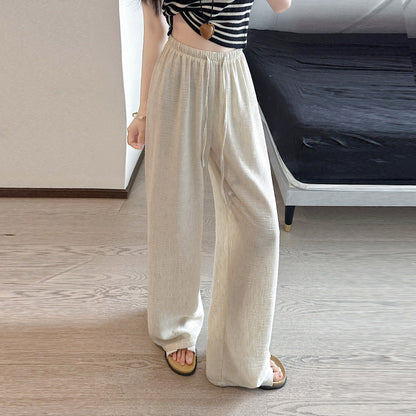 Casual Linen Wide-Leg Pants for Women High-Waisted Loose Straight Cotton Linen Summer Trousers