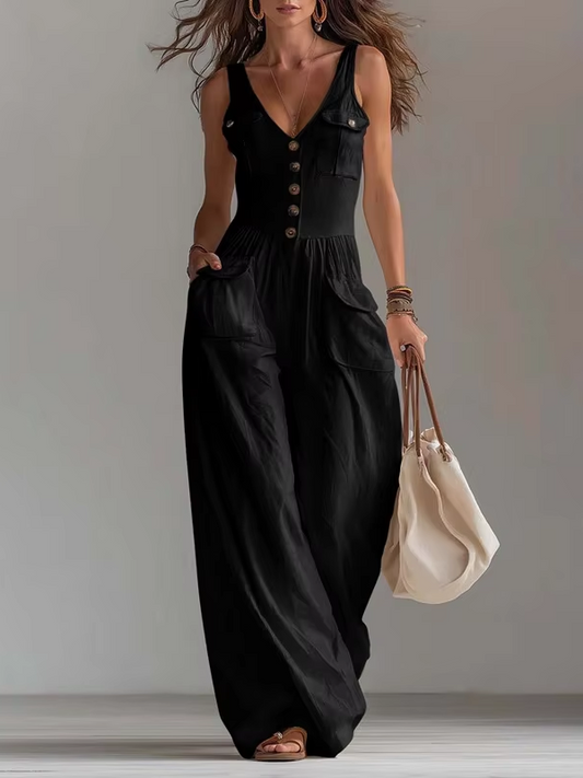 Elegant Women's Sleeveless Pocket Jumpsuit