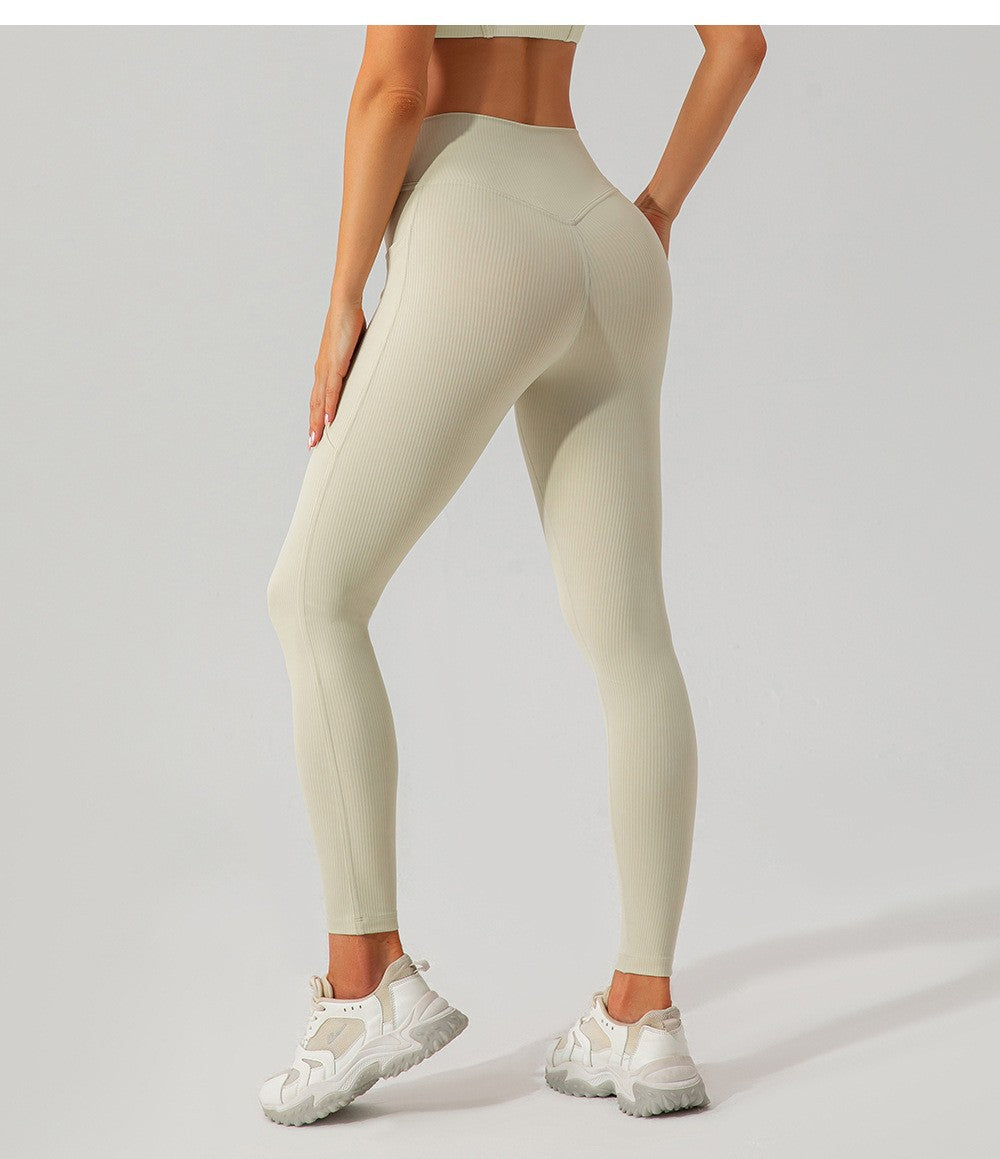 Women's Ribbed High-Waist Pocket Leggings – Tummy Control Yoga & Gym Pants