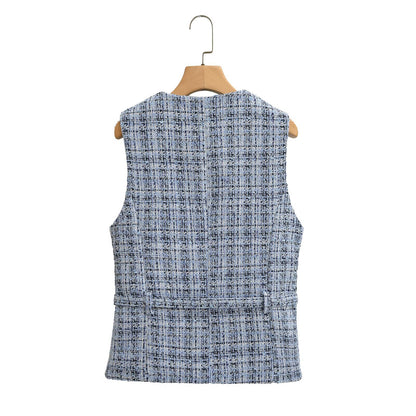 Summer women's clothing with waistband and textured vest