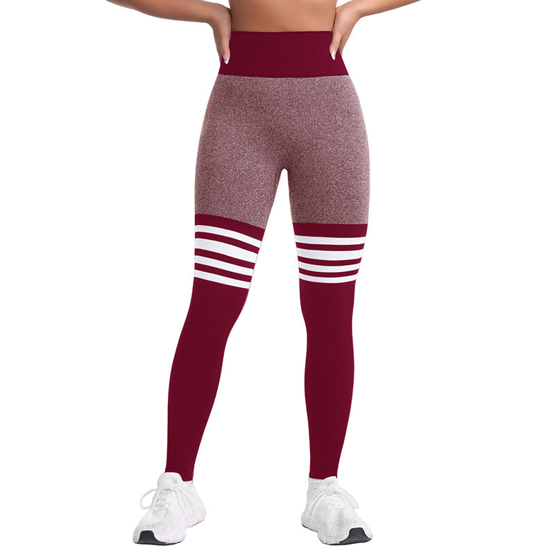 Tight fit high waisted sports and fitness pants women's yoga pants seamless striped peach yoga pants hip lifting pants yoga clothes