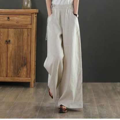 Women Summer Cotton Linen Pants Women Loose Cotton Casual Baggy Pants With Elastic Waist Wide Trousers