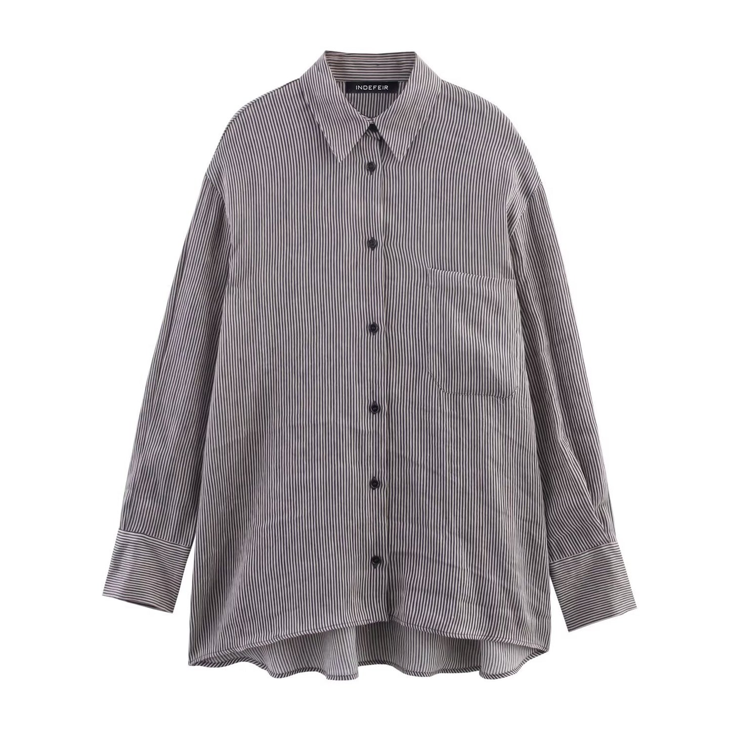 Long sleeved single breasted linen blend shirt for women