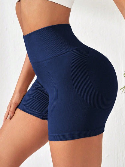 High-Elastic High-Waisted  Shorts for Women, Ribbed Lift-Butt Bottoming Leggings, Shaping Fitness Workout Pants