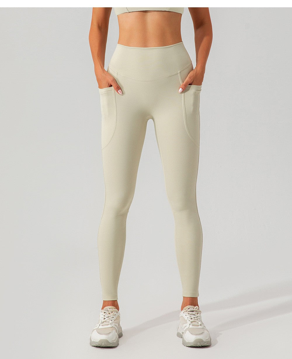 Women's Ribbed High-Waist Pocket Leggings – Tummy Control Yoga & Gym Pants
