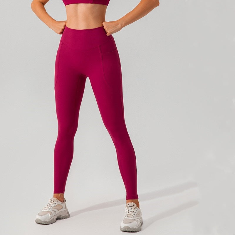 Women's Ribbed High-Waist Pocket Leggings – Tummy Control Yoga & Gym Pants