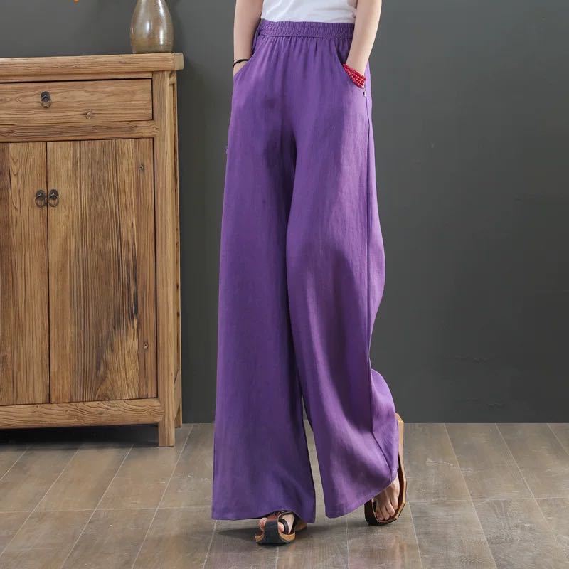 Women Summer Cotton Linen Pants Women Loose Cotton Casual Baggy Pants With Elastic Waist Wide Trousers