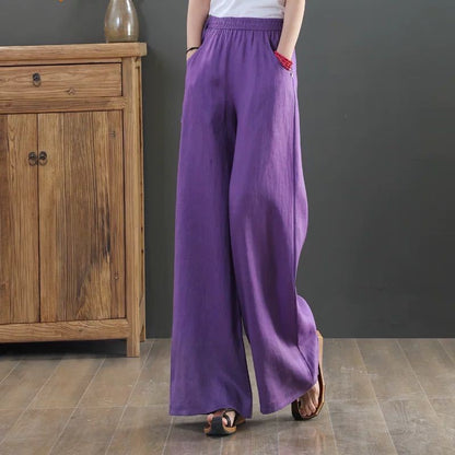 Women Summer Cotton Linen Pants Women Loose Cotton Casual Baggy Pants With Elastic Waist Wide Trousers