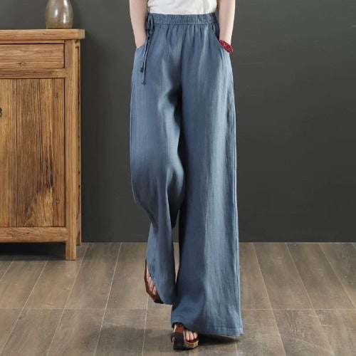 Women Summer Cotton Linen Pants Women Loose Cotton Casual Baggy Pants With Elastic Waist Wide Trousers