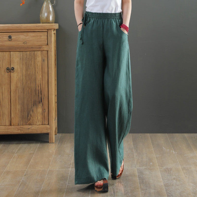 Women Summer Cotton Linen Pants Women Loose Cotton Casual Baggy Pants With Elastic Waist Wide Trousers