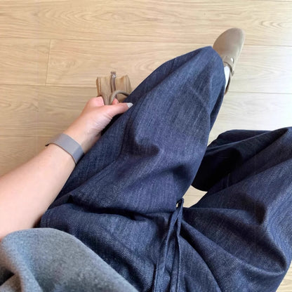 Deep Blue Linen Wide-Leg Pants for Women Summer Lightweight Loose Slimming Relaxed Straight Leg Trousers