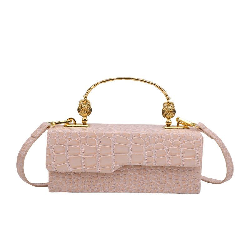 Handheld box women's bag fashionable retro small square bag, stylish crocodile pattern crossbody bag