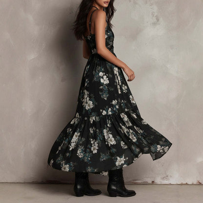 Black Floral High-Low Asymmetric Dress