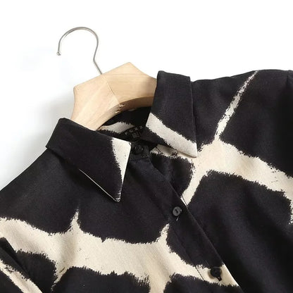 Korean Women's Summer New Loose Linen Print Top Long Sleeve Shirt