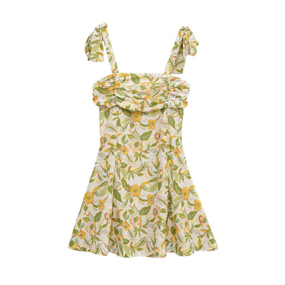 Women's Clothing Printed Linen Blend Short Dress