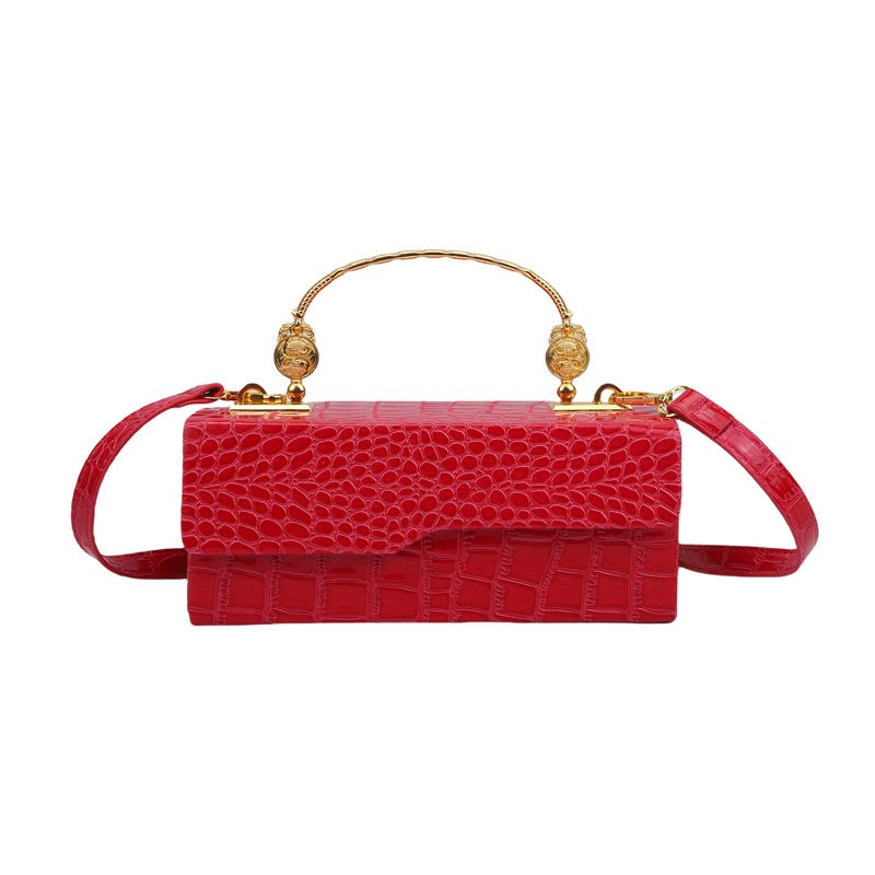 Handheld box women's bag fashionable retro small square bag, stylish crocodile pattern crossbody bag