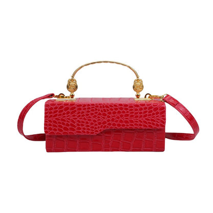 Handheld box women's bag fashionable retro small square bag, stylish crocodile pattern crossbody bag