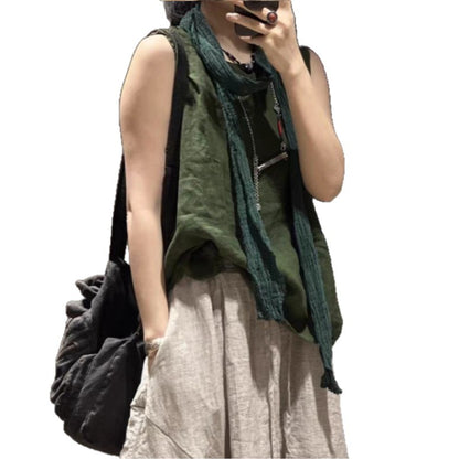 Summer Original Versatile Loose Casual Outerwear Retro Inner Wear Sleeveless Classic Round Neck Linen Vest Women