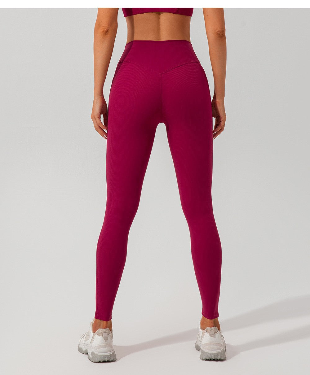 Women's Ribbed High-Waist Pocket Leggings – Tummy Control Yoga & Gym Pants