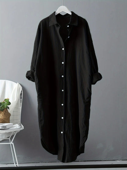 Fashion Long Sleeve Cotton Linen Midi Dress Women Fall Loose Casual Comfortable White Buttons Dresses For Women Robe Femme