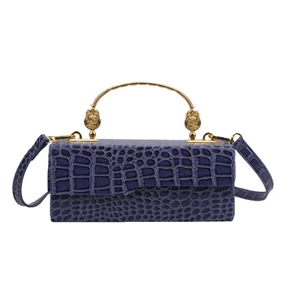 Handheld box women's bag fashionable retro small square bag, stylish crocodile pattern crossbody bag