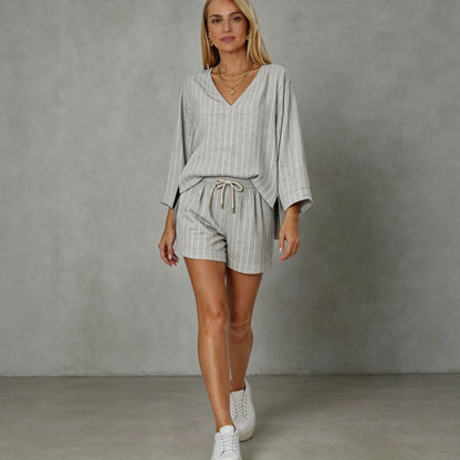 Women's Striped V-Neck Lounge Co-Ord Set