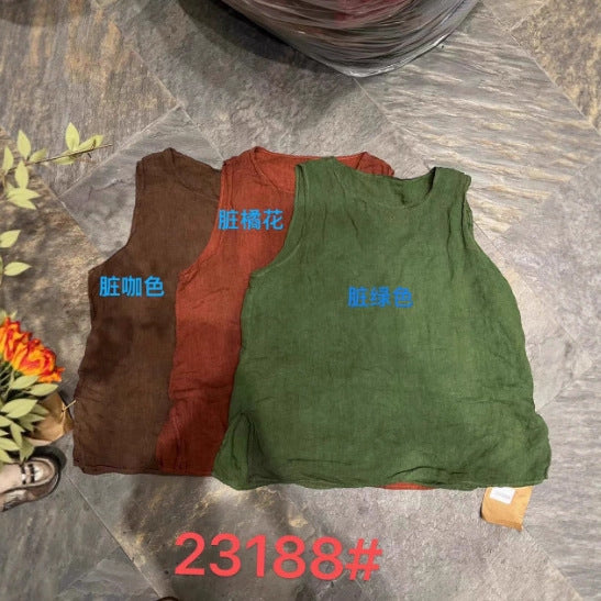 Summer Original Versatile Loose Casual Outerwear Retro Inner Wear Sleeveless Classic Round Neck Linen Vest Women