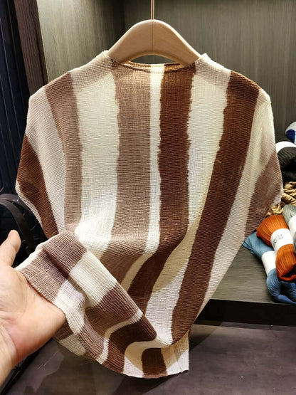 Women's Miyake-Style Pleated Striped T-Shirt