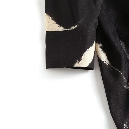 Korean Women's Summer New Loose Linen Print Top Long Sleeve Shirt