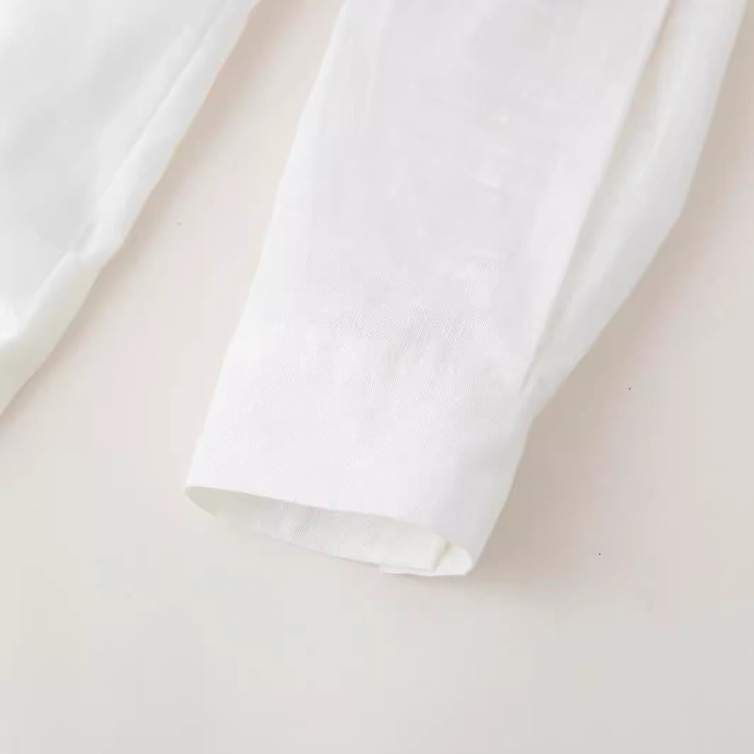 Women's Lemon Embroidered White Cotton Linen Shirt