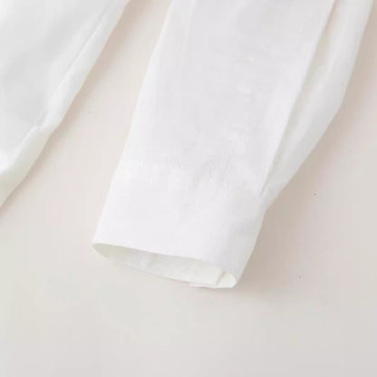 Women's Lemon Embroidered White Cotton Linen Shirt