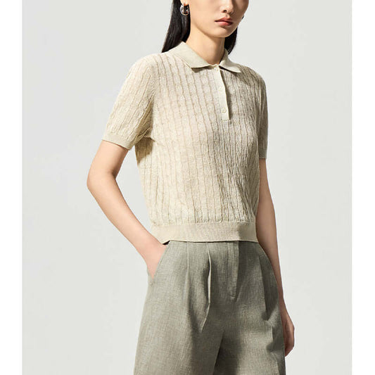 Women's Linen Blend Knit Polo Top