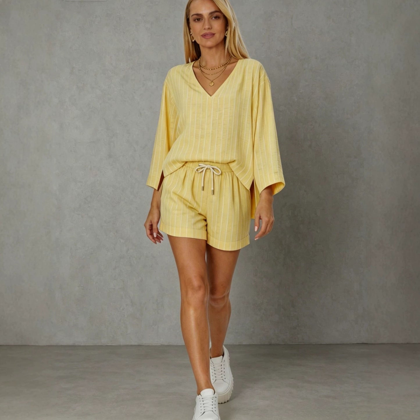 Women's Striped V-Neck Lounge Co-Ord Set
