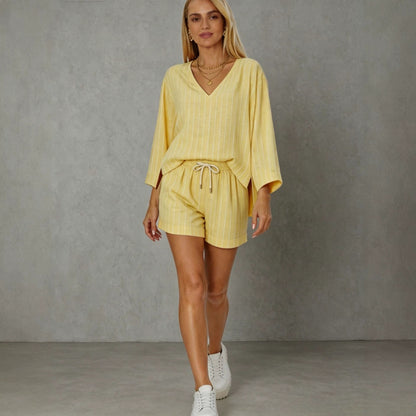 Women's Striped V-Neck Lounge Co-Ord Set