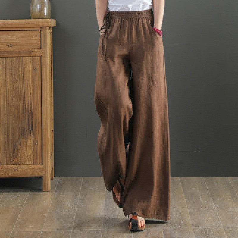 Women Summer Cotton Linen Pants Women Loose Cotton Casual Baggy Pants With Elastic Waist Wide Trousers