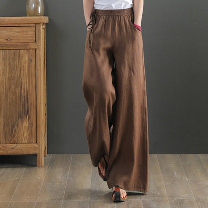 Women Summer Cotton Linen Pants Women Loose Cotton Casual Baggy Pants With Elastic Waist Wide Trousers