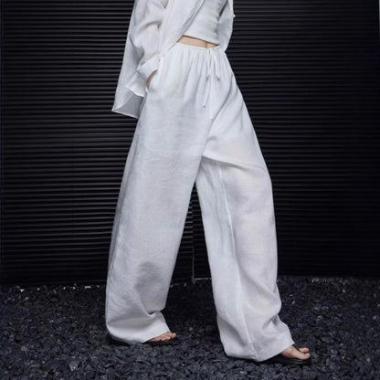 White Linen Wide Leg Pants Women Summer Loose Thin High Waist Flowy Casual Straight Leg Pants
